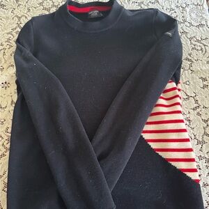 Saint James Navy Sweater with Red and White Stripes
